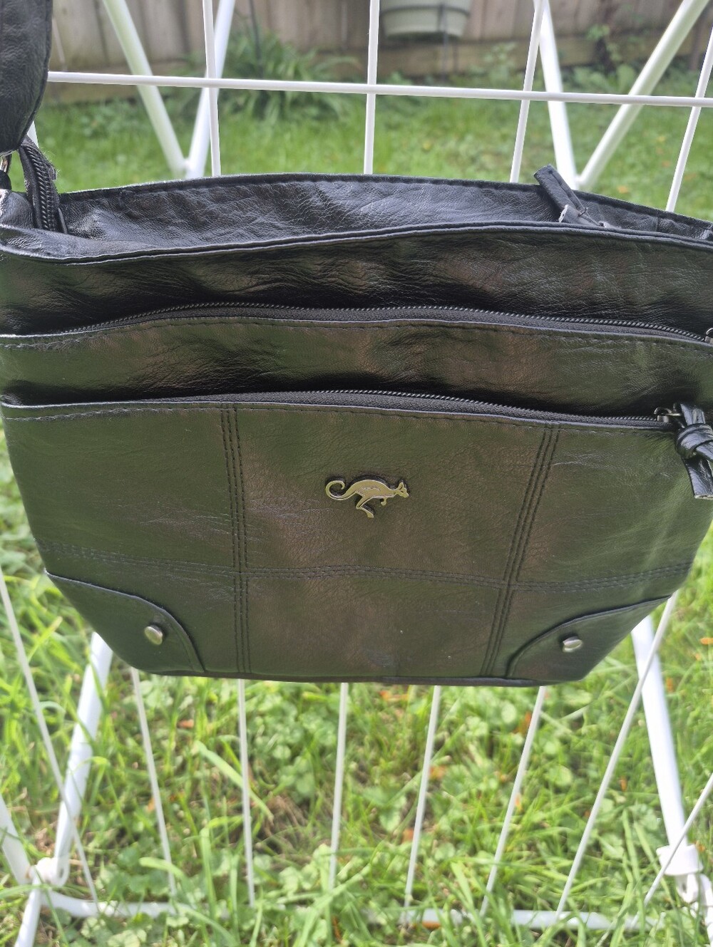 Black Women's Shoulder Bag with Kangaroo Emblem